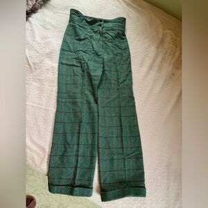 Vintage 1970s wool Bobbie Brooks green plaid trousers, approx. size XS.